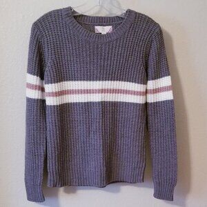 Cable Knit Pullover Sweater Gray Ivory Mauve